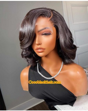 Angela 44-5x5 HD lace closure wig Side Part Curls Brazilian virgin human hair Pre plucked hairline 