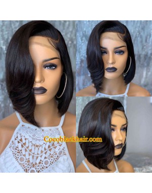 Angela 28-5x5 HD lace closure wig soft wave side parting bob Brazilian virgin human hair 