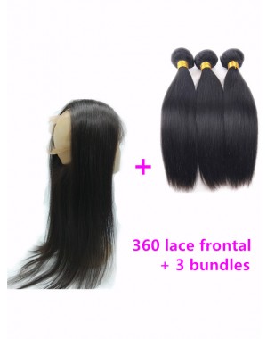 360 frontal with 3 bundles Brazilian virgin straight