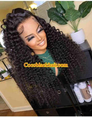 Casey-Transparent lace front wig Wand Curls Brazilian virgin human hair pre plucked hairline 