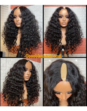 Jessy-U part wig wavy curly Brazilian virgin human hair 