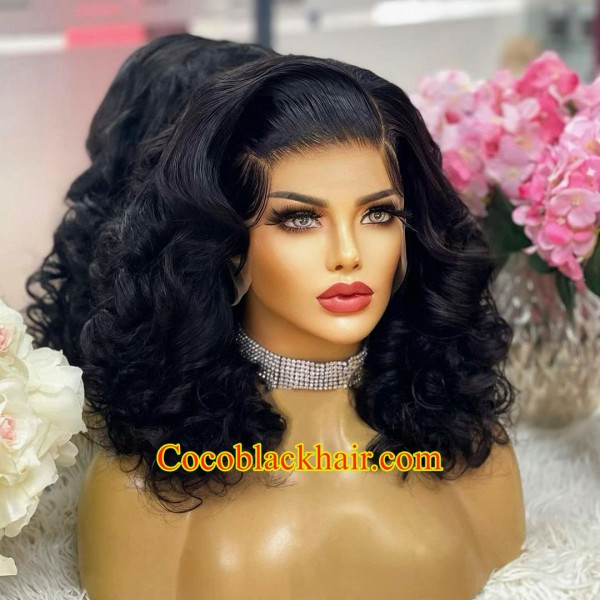 Tammy-Bouncy wave 13x6 lace front wig Brazilian virgin human hair Pre ...