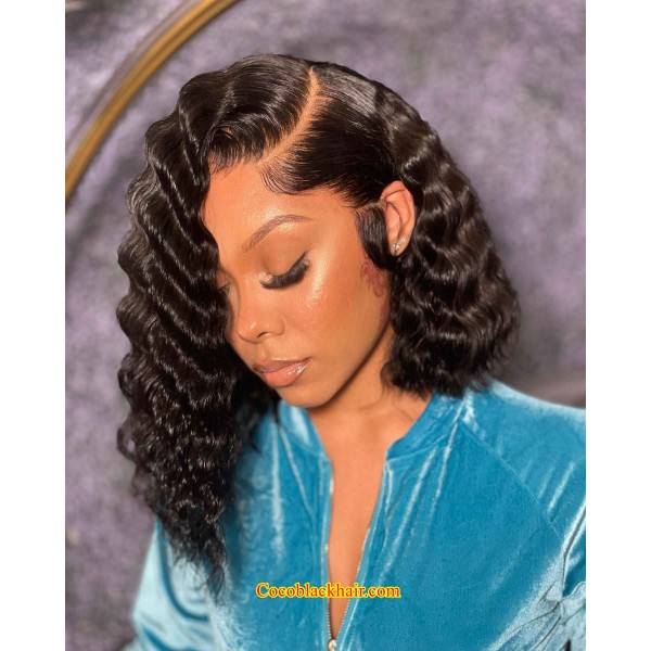 Adia side parting deep wave bob 13x6 glueless wig Brazilian virgin Pre plucked glueless 6 lace front wig with baby hair Human Hair Wig bleached knots