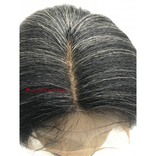 Myrtis Brazilian virgin Italian kinky straight Yaki hair with grey