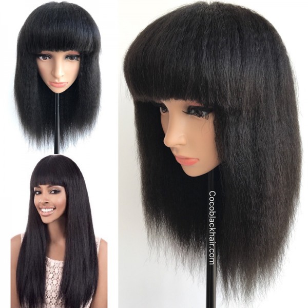 Bob04 Brazilian Virgin Human Hair Kinky Straight Blunt Bangs Bob