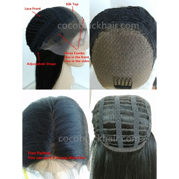 Olga- Kinky straight human hair wig glueless lace front wigs with silk ...