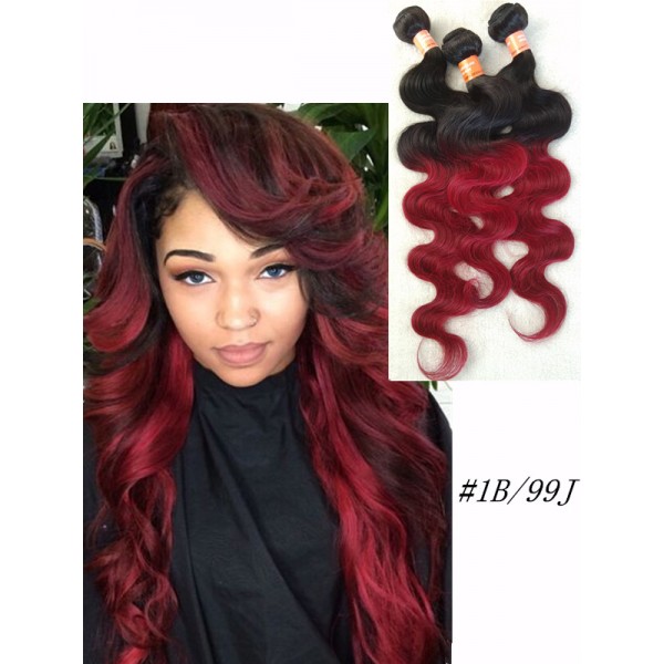 Ombre Brazilian Virgin Hair Body Wave 1b Red Burgundy Ombre Hair