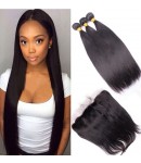 lace frontal with 3 bundles silk straight Brazilian virgin