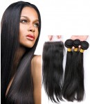 silk closure with 3 bundles silky straight Brazilian virgin