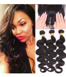 silk base closure & 3 bundles body wave Chinese virgin