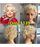 Adah-613 Blonde color pixie wave Brazilian virgin human hair glueless lace front wig