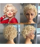 Adah -613 Blonde color pixie wave Brazilian virgin human hair glueless lace front wig