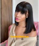 Lulu-bangs bob 13x6 wig Brazilian virgin human hair pre plucked hairline