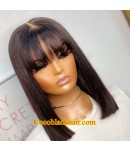 Lucy11-Wear and Go Wig Virgin Human Hair Pre Cut HD Lace Wig straight Bob with bangs