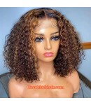 Emily91-Highlights color curly bob 360 wig Brazilian virgin human hair Pre plucked bleached knots