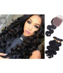 silk base closure with 3 bundles body wave Brazilian virgin