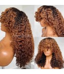 Emily78-Pre plucked brown bangs curly Brazailian virgin 360 wig 