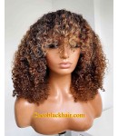 Emily85-Pre plucked 360 wig blonde highlight brown curly hair with bangs Brazailian virgin human hair 