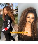 Emily40-ombre brown Curly Pre plucked Brazilian virgin human hair 360 wig 