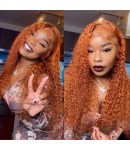 Emily67-Pre plucked ginger curly Brazilian virgin hair 360 wig 