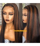 Angela 29-Brown highlights silk straight human hair 5x5 HD lace closure wig 