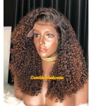 Emily97-Brown ombre full curls 360 wig Brazilian virgin hair Pre plucked hairline