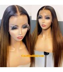 Emily90-Brazilian virgin Ombre Color Silk Straight Pre plucked 360 wig 