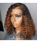 Emily82-brown ombre color tight wave bob 360 wig Pre plucked Brazilian virgin human hair 