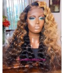 Angela 14-5x5 HD lace closure wig brown ombre wave 10A grade Brazilian virgin human hair
