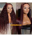 Angela 33-Burgundy color 5x5 HD closure wig Brazilian virgin human hair Pre plucked 