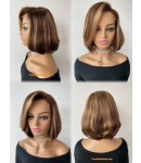Angela 55-Highlight color side part bob Brazilian virgin human hair 5x5 HD lace closure wig 