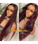 Angela 24-Dark red ombre color 5x5 HD lace closure wig Pre plucked hairline 10A grade Brazilian virgin human hair