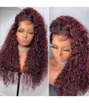 Emily68-Pre plucked dark red deep curly Brazilian virgin 360 wig 