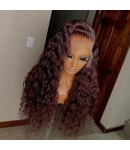 Leoo-Brazilian virgin dark Red natural wave lace front wig pre plucked hairline