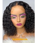 Angela 17-5x5 HD lace closure wig middle parting curly bob 10A grade Brazilian virgin human hair 