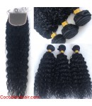 Brazilian virgin deep curly silk base closure with 3 bundles