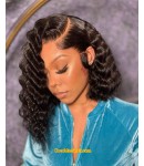 Adia-Deep wave bob 13x6 glueless lace front wig Brazilian virgin human hair Pre plucked hairline side parting