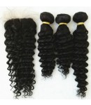 silk base closure with 3 bundles deep wave wefts Brazilian virgin