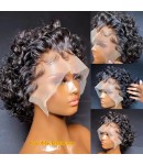 Martha-Pre plucked curly pixie glueless lace front wig Brazilian virgin human hair