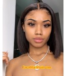 Ebony-Fake scalp 13x6 wig blunt cut BOB Pre-plucked hairline Brazilian virgin human hair