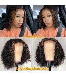 Emily84-Highlight curly bob 360 wig Brazilian virgin human hair Pre plucked hairline