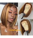 BOB17-Hightlights bob glueless lace front wig yaki mixed Italian yaki Brazilian virgin human hair