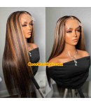 Angela 45-Highlights color Silk straight 5x5 HD Skin melt lace closure wig Pre plucked hairline