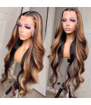 Riri-HD Lace Highlights Loose Wave Glueless lace front Pre plucked Brazilian virgin human hair