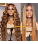 Angela 34-Honey blonde brown Silky Straight 5x5 HD lace closure human hair wig