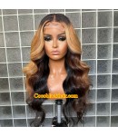 Angela 31-Honey blonde highlights Body Wave human hair 5x5 HD lace closure wig 