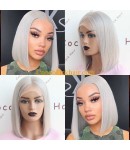 Molly-Silver gray straight bob human hair Glueless lace front wig 