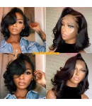 Emily77-Brazilian virgin loose wave bob 360 wig pre plucked hairline bleached knots
