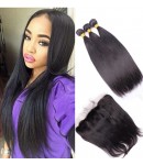 lace frontal with 3 bundles silk straight Malaysian virgin