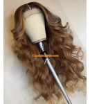 Angela 64-Ombre brown Pre plucked 5x5 HD lace closure wig Brazilian virgin human hair 